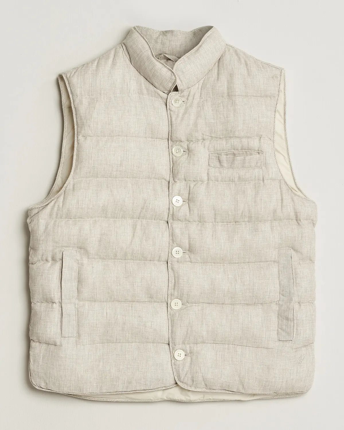 Stenströms Padded Mini Houndstooth Linen Vest Beige
