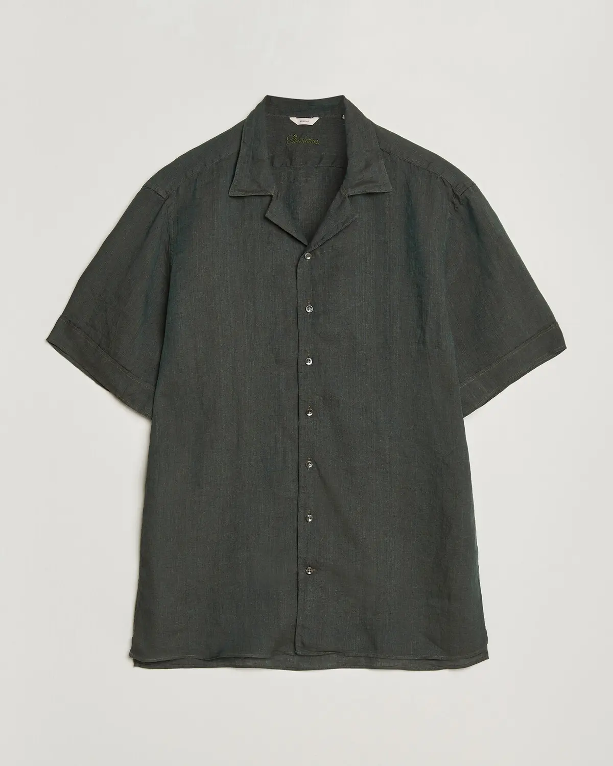 Stenströms Short Sleeve Linen Shirt Dark Green