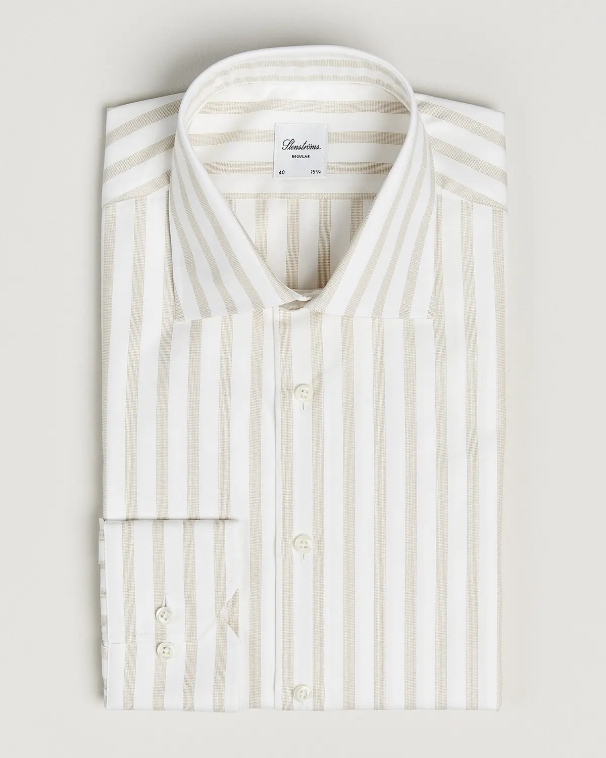 Stenströms Regular Wide Stripe Twill Shirt Beige