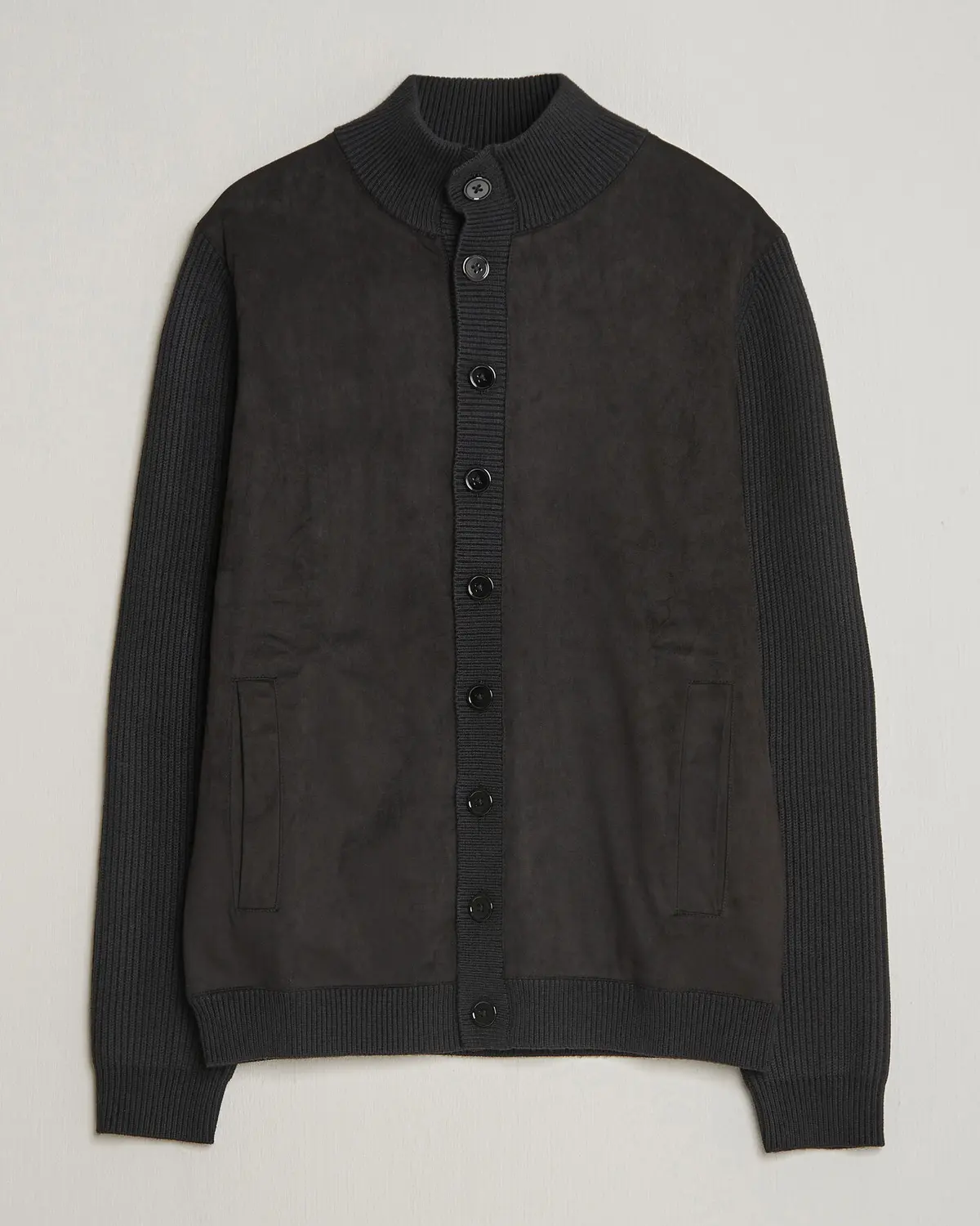 Stenströms Knitted Hybrid Buttoned Alcantara Cardigan Black