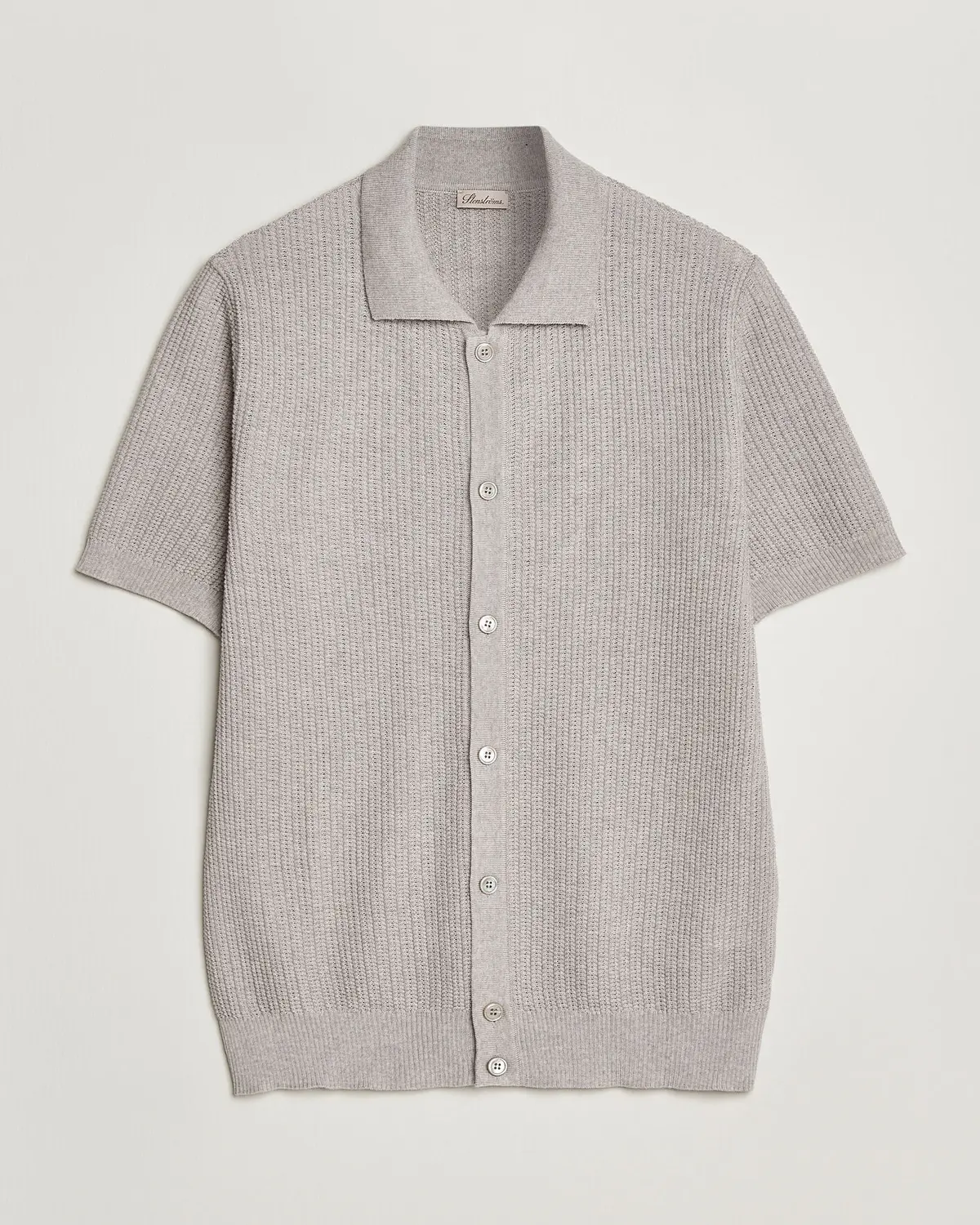 Stenströms Knitted Buttonthru Merino Polo Shirt Grey