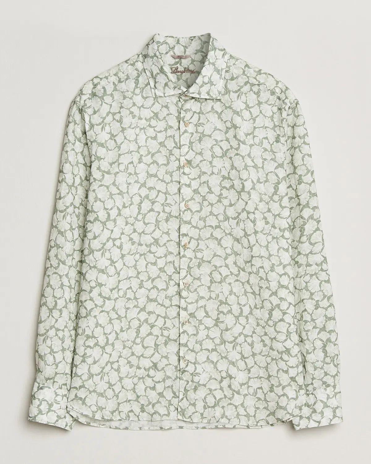 Stenströms Regular Fit Flower Printed Linen Shirt Green