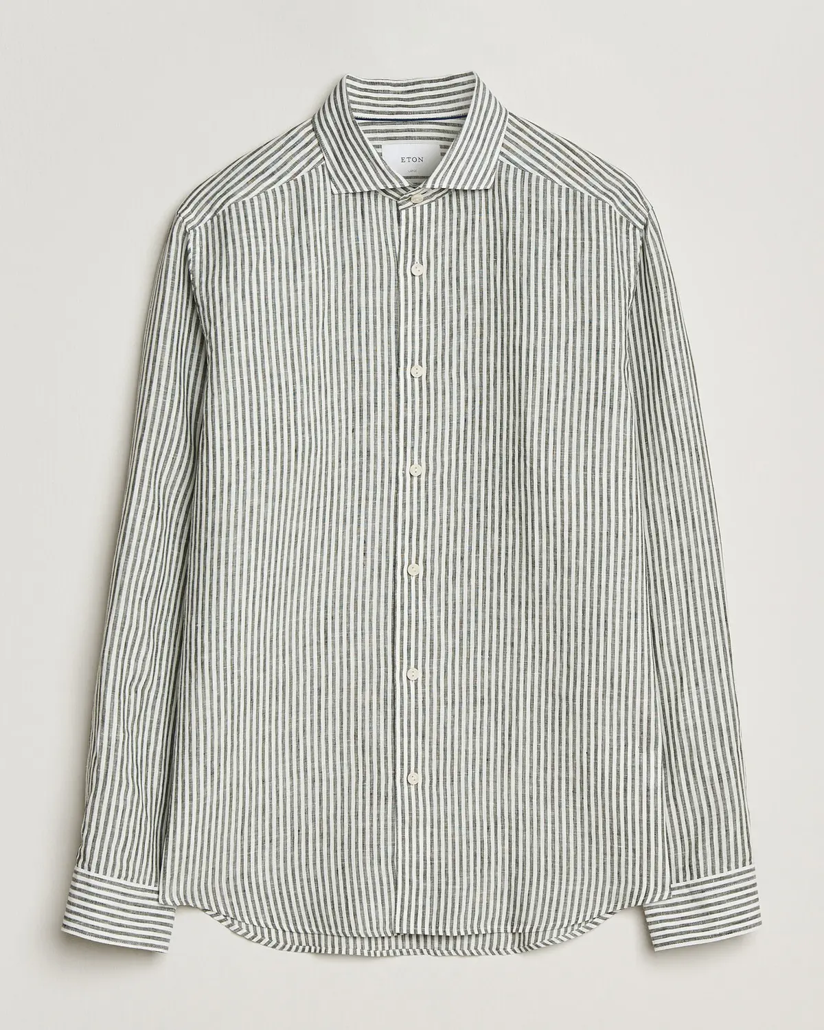Eton Casual Fit Striped Linen Shirt Dark Green