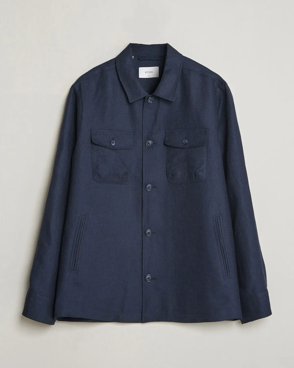 Eton Four Pocket Linen Lyocell Shirt Jacket Navy Blue