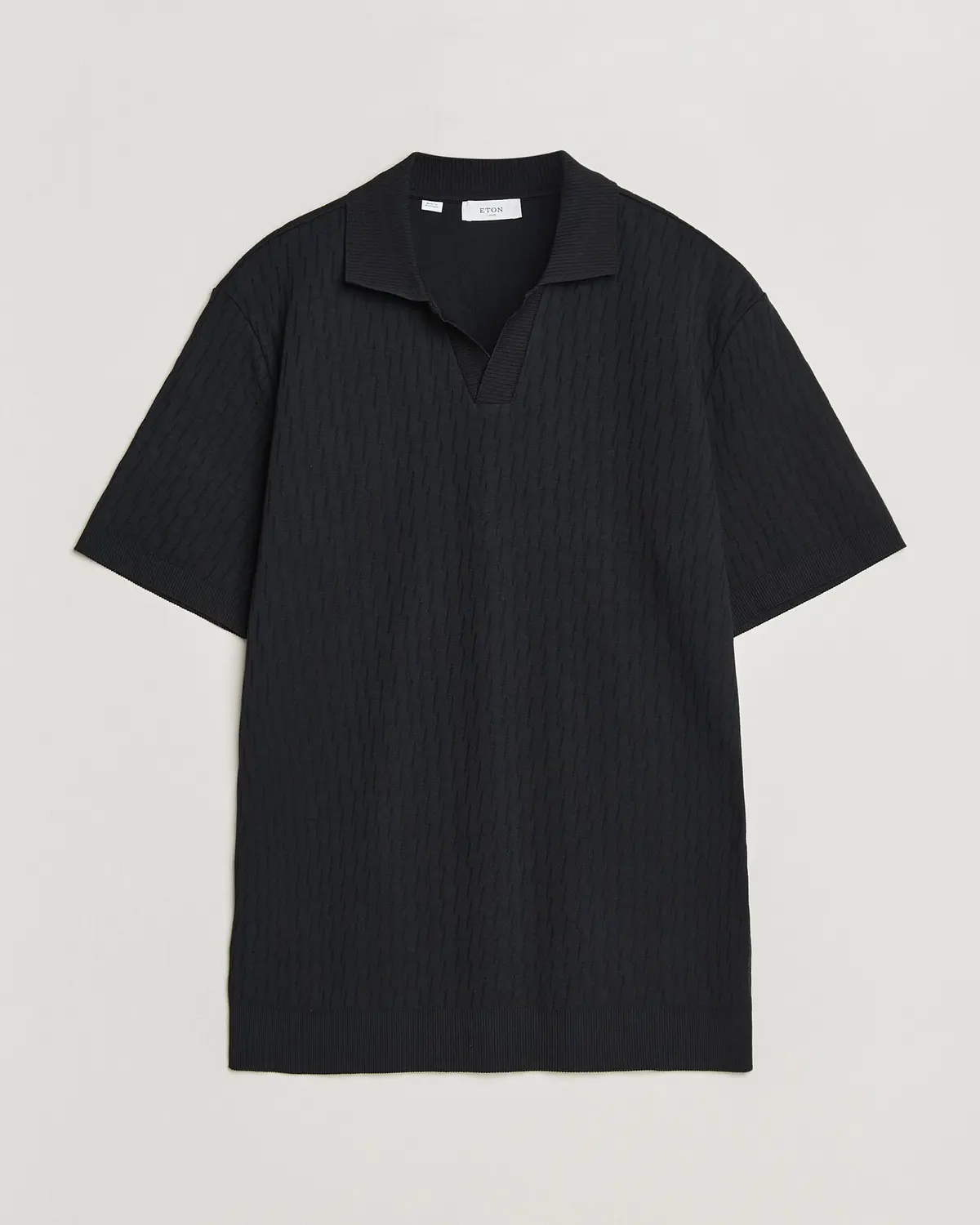 Eton Open Collar Jacquard Polo Black