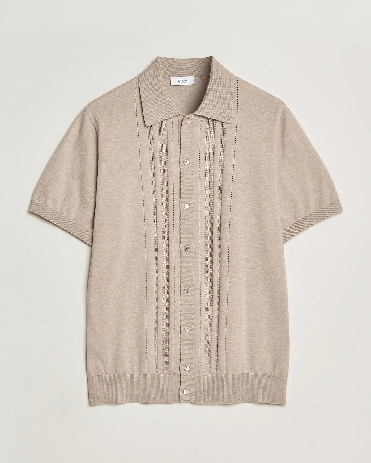 Eton Cotton Structured Knitted Short Sleeve Shirt Beige