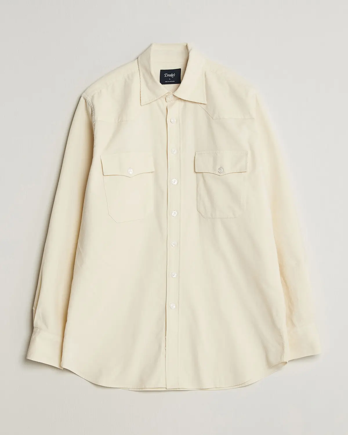 Drake's Needlecord Western Shirt White
