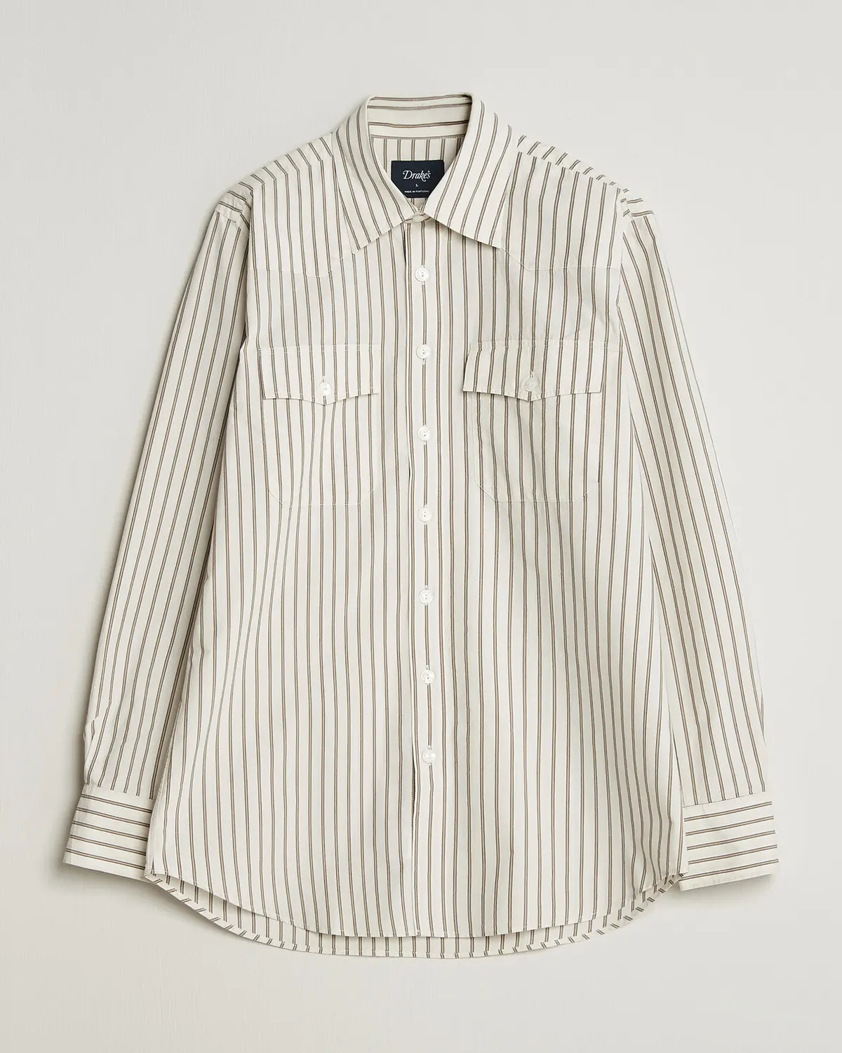 Drake's Striped Western Shirt White