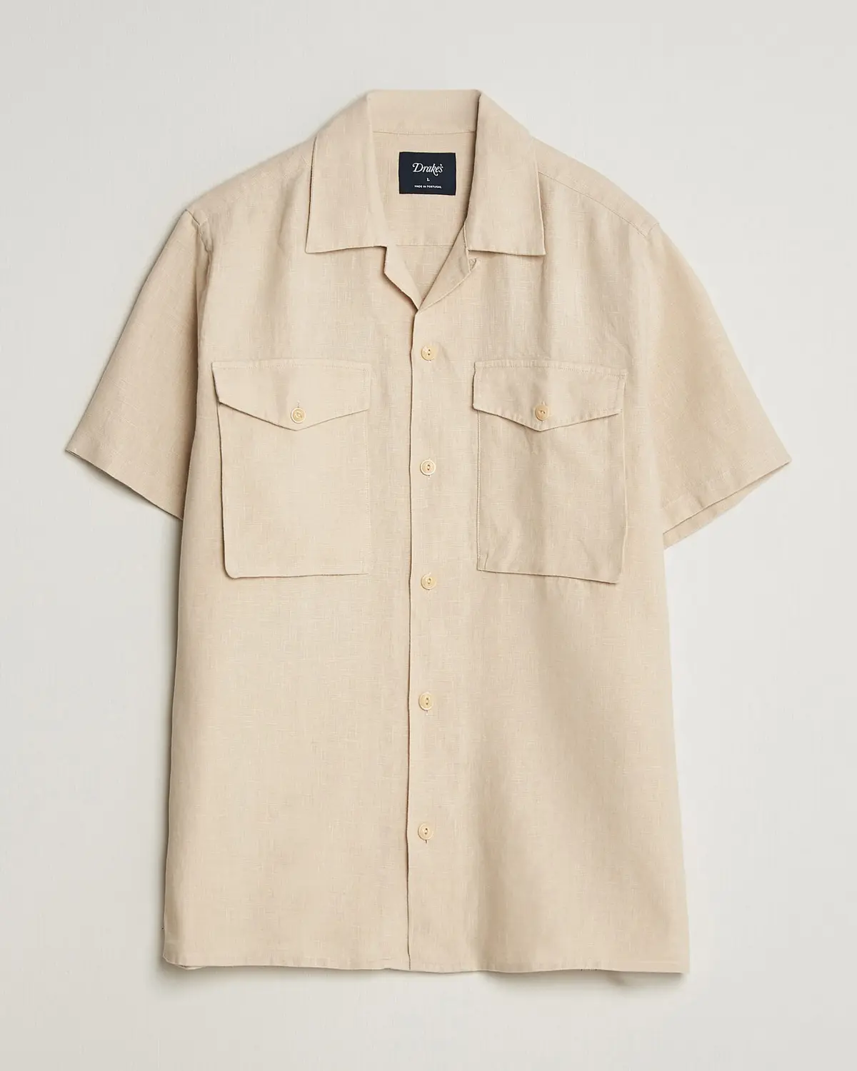 Drake's Military Short Sleeve Camp Collar Shirt Ecru