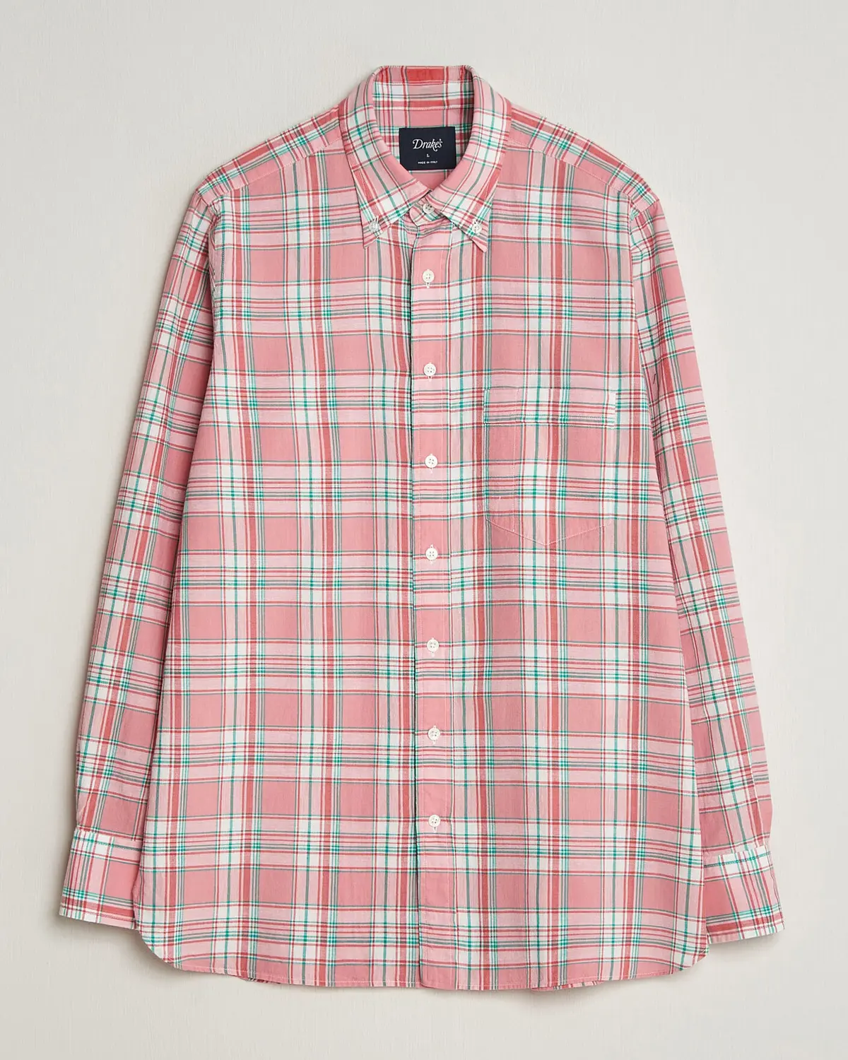 Drake's Madrass Checked Button Down Shirt Pink