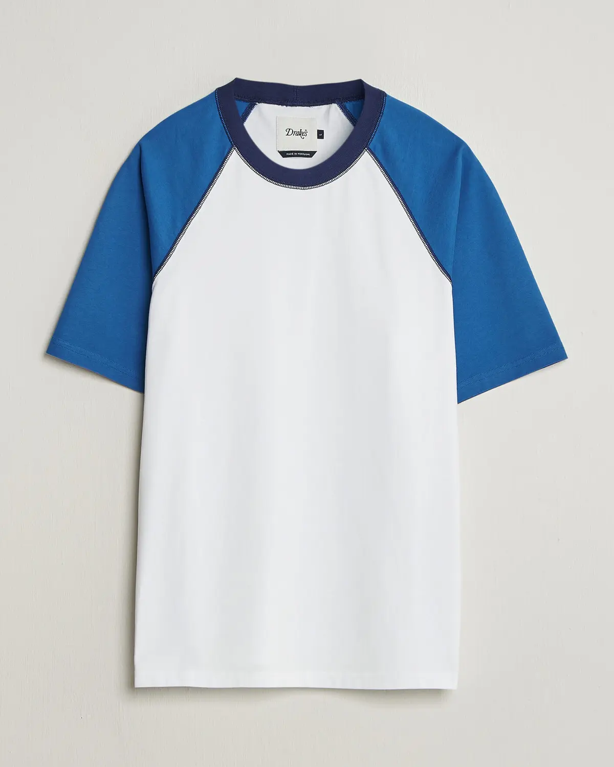 Drake's Two Tone Raglan T-Shirt White/Blue