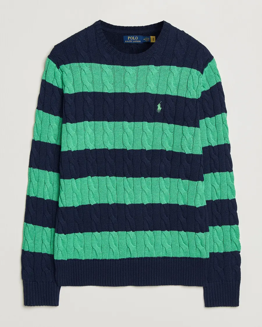 Polo Ralph Lauren Striped Cotton Cable Sweater Navy Green Combo