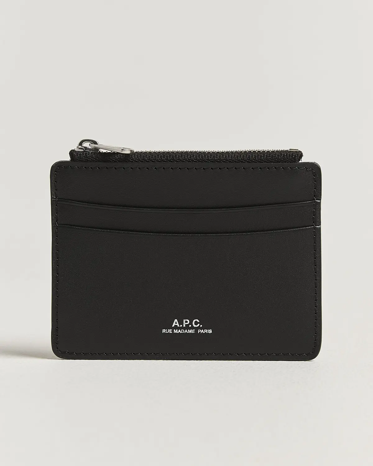 A.P.C. Zip Calf Leather Card Holder Black