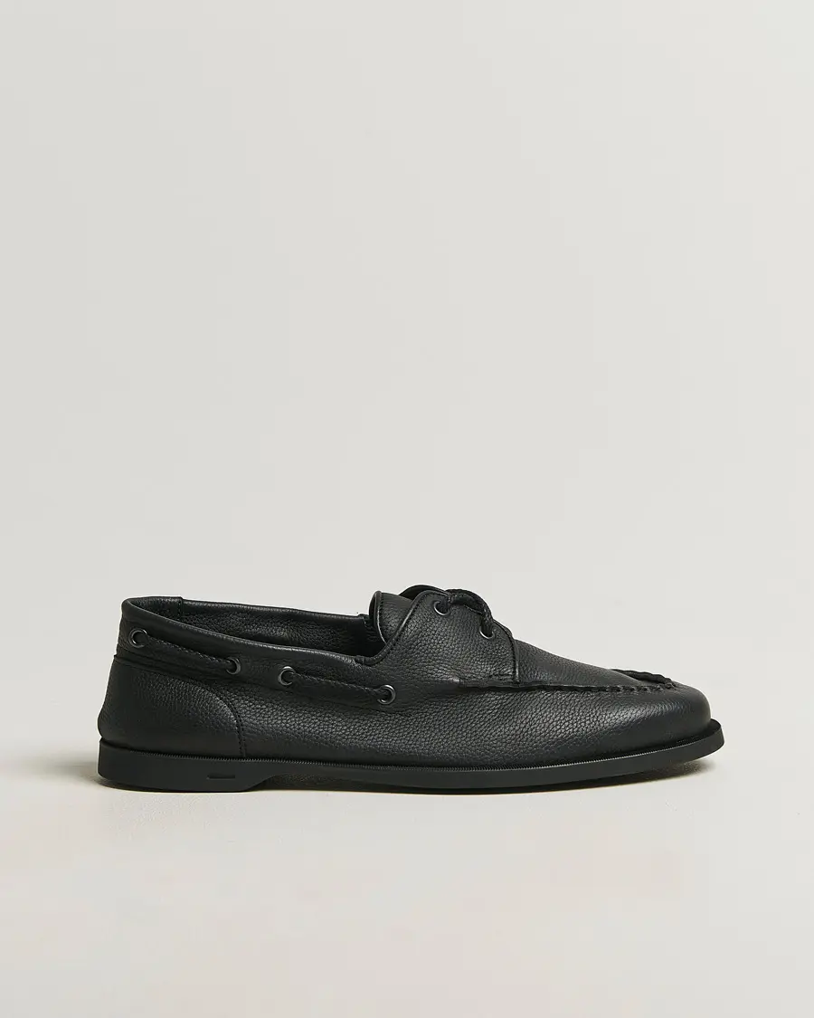 John Lobb Foil Boat Shoes Black Grain