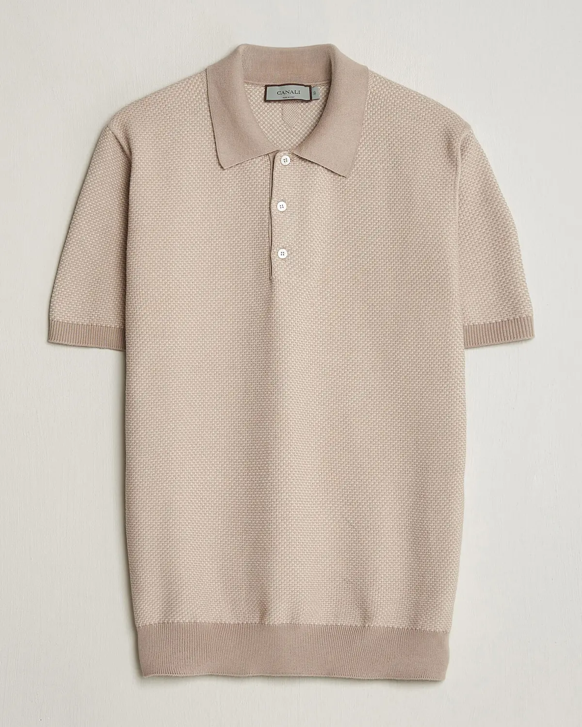 Canali Textured Knit Short Sleeve Polo Light Beige