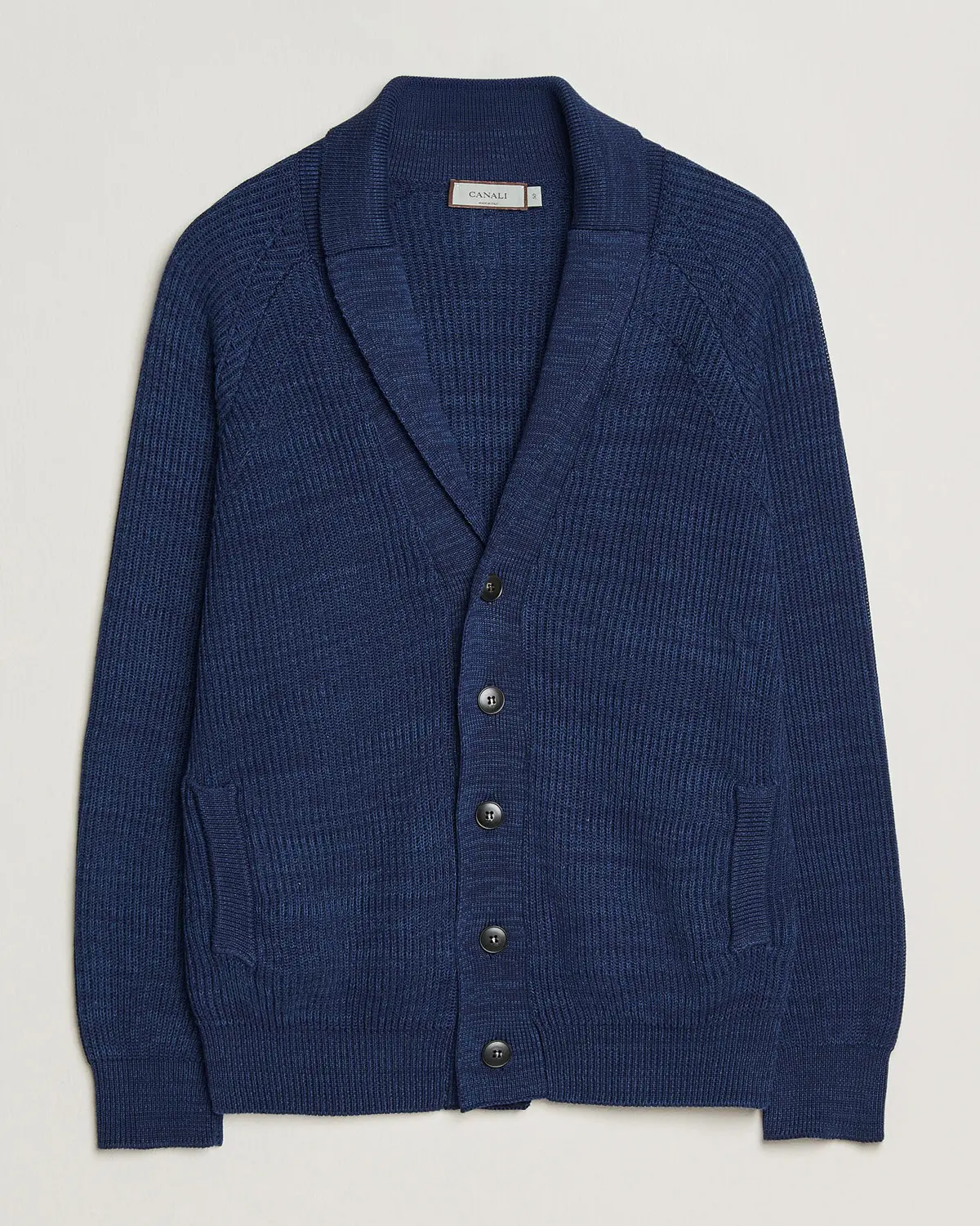 Canali Rib Knit Shawl Cardigan Navy