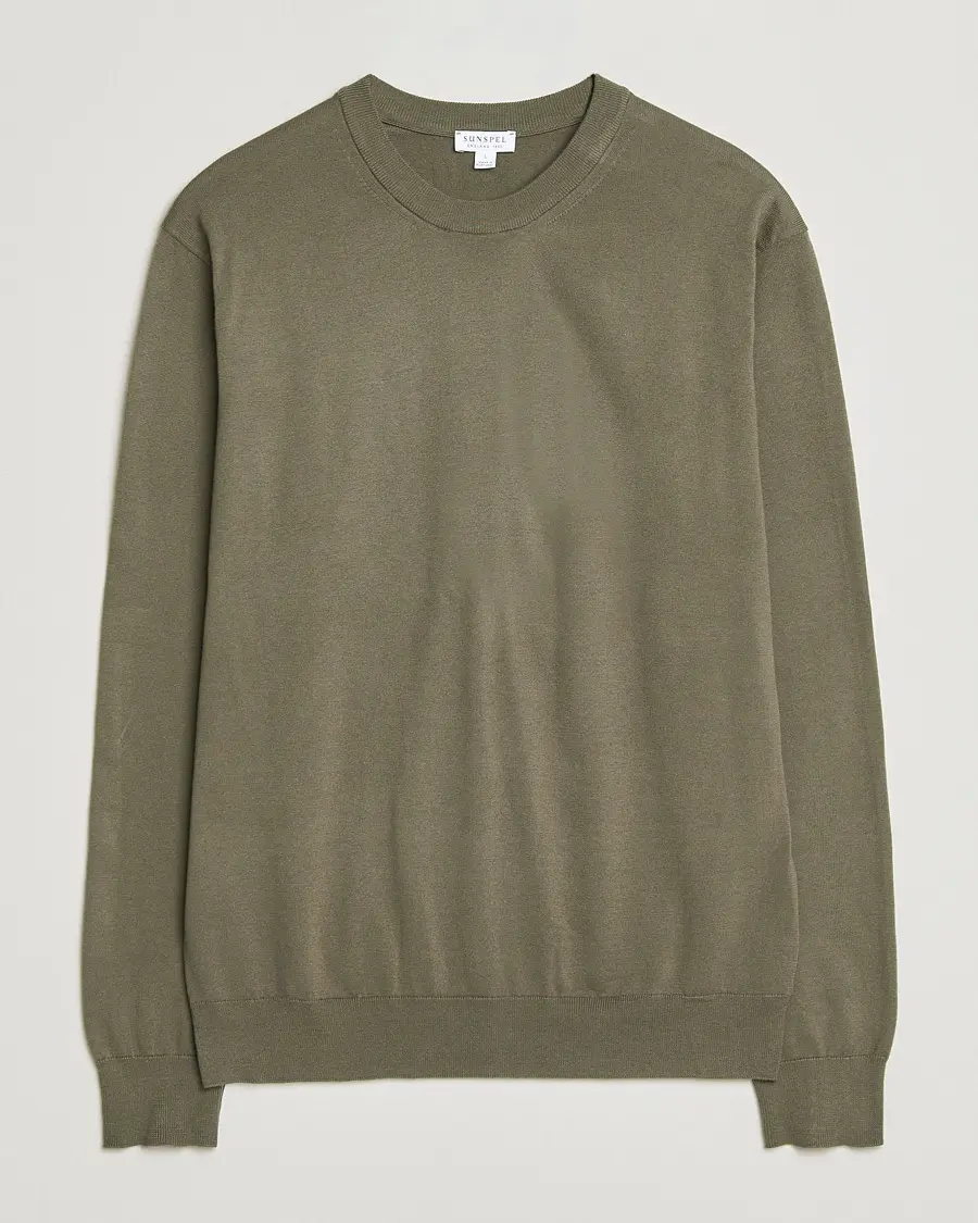 Sunspel Lightweight Knitted Cotton Crew Khaki