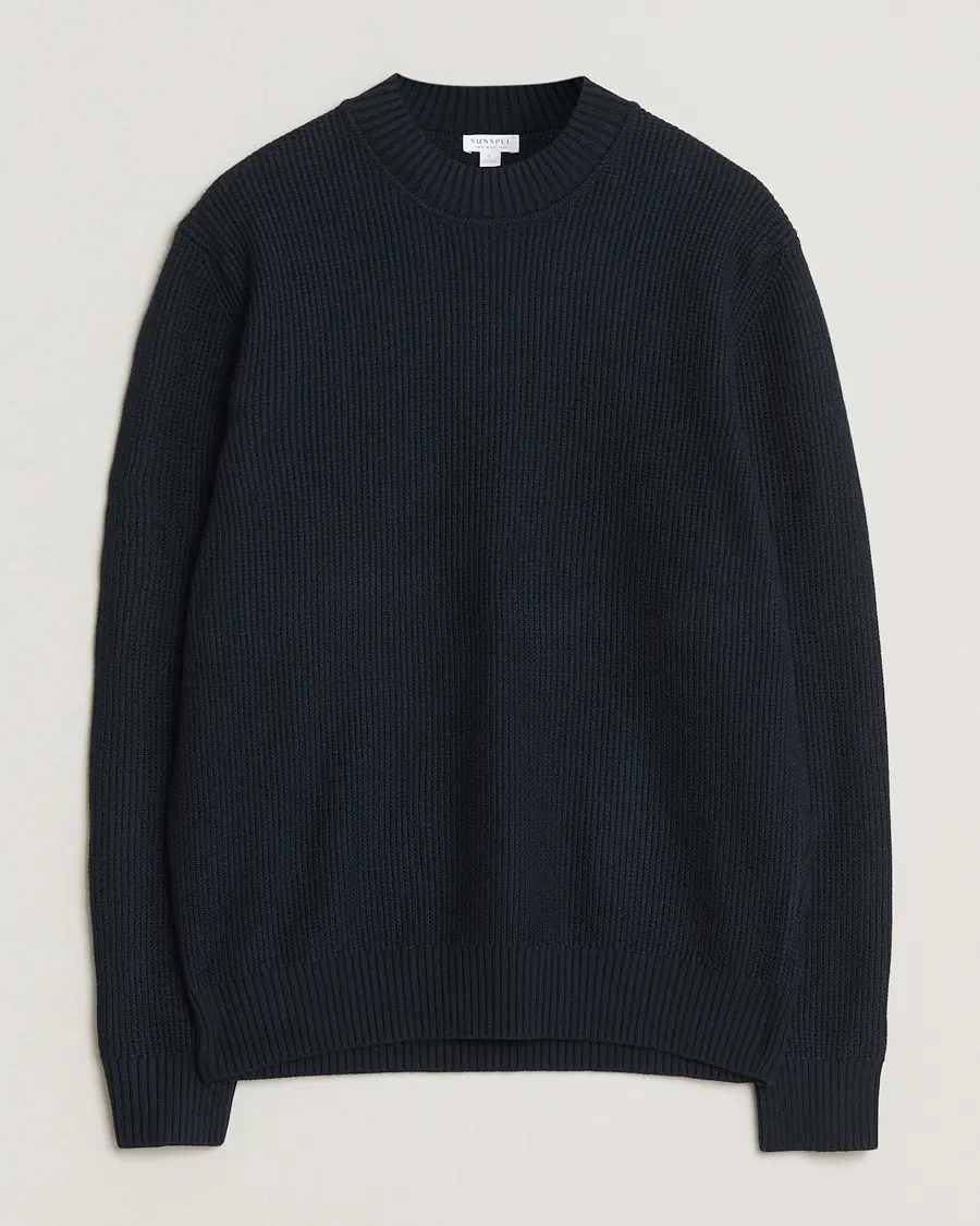 Sunspel Cotton Stitch Mock Neck Navy