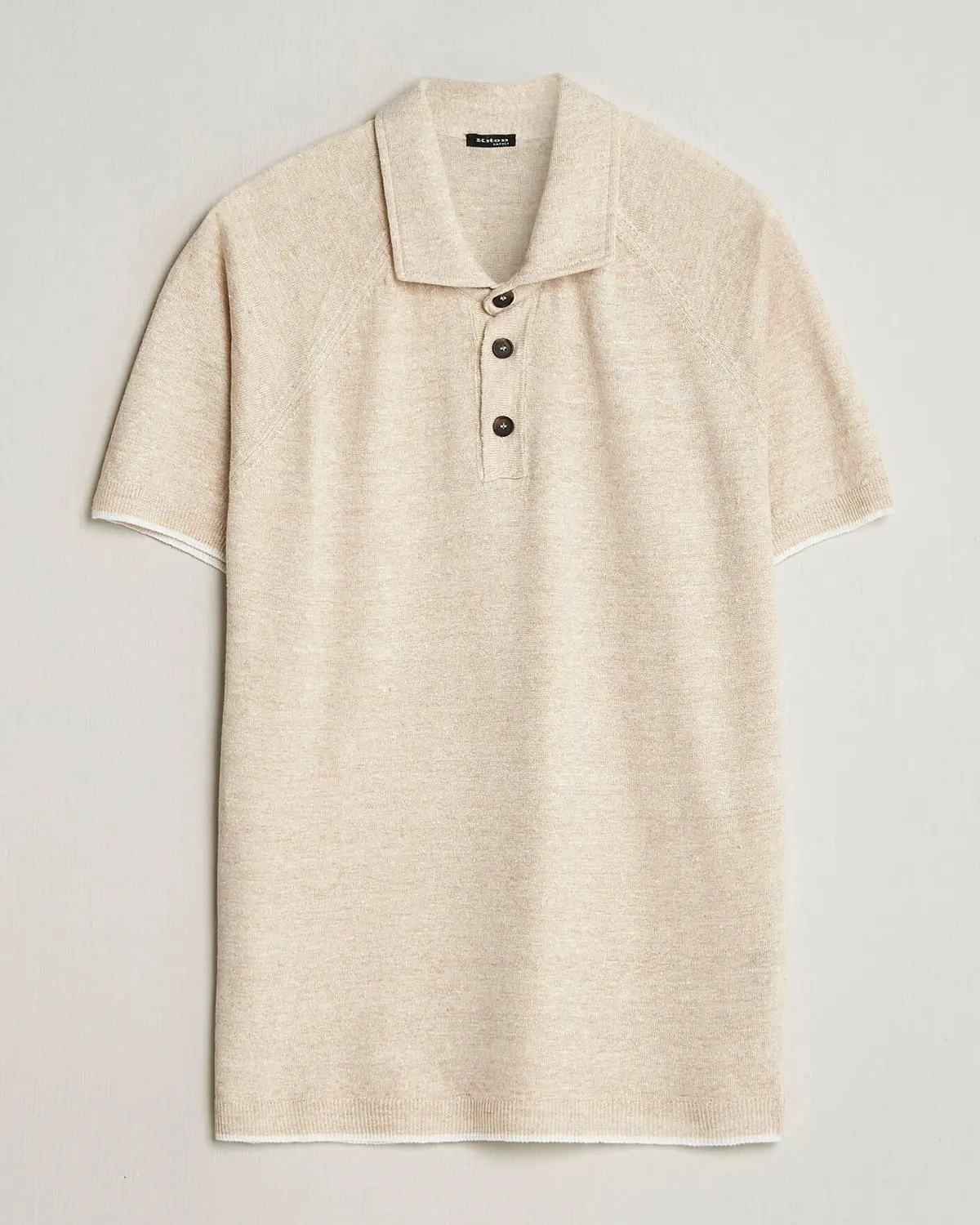 Kiton Linen Raglan Polo Shirt Ecru
