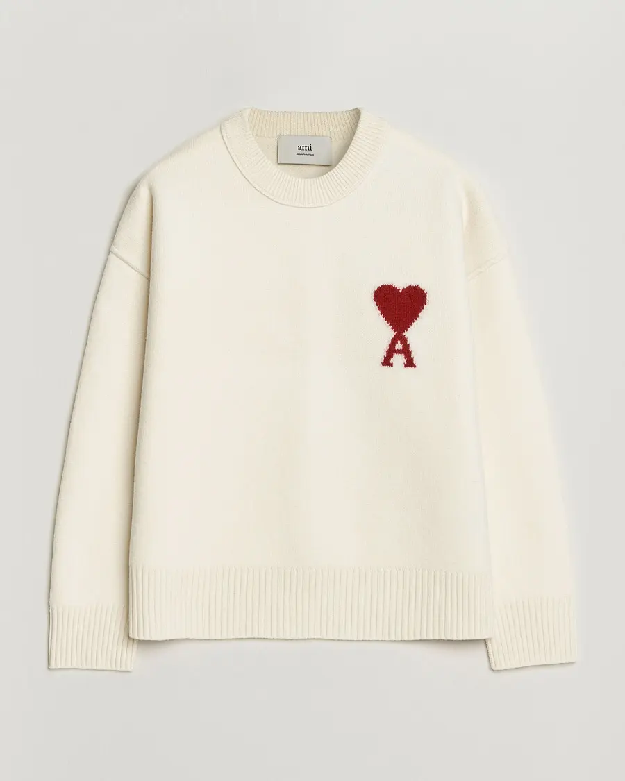 AMI Big Heart Wool Sweater Ecru