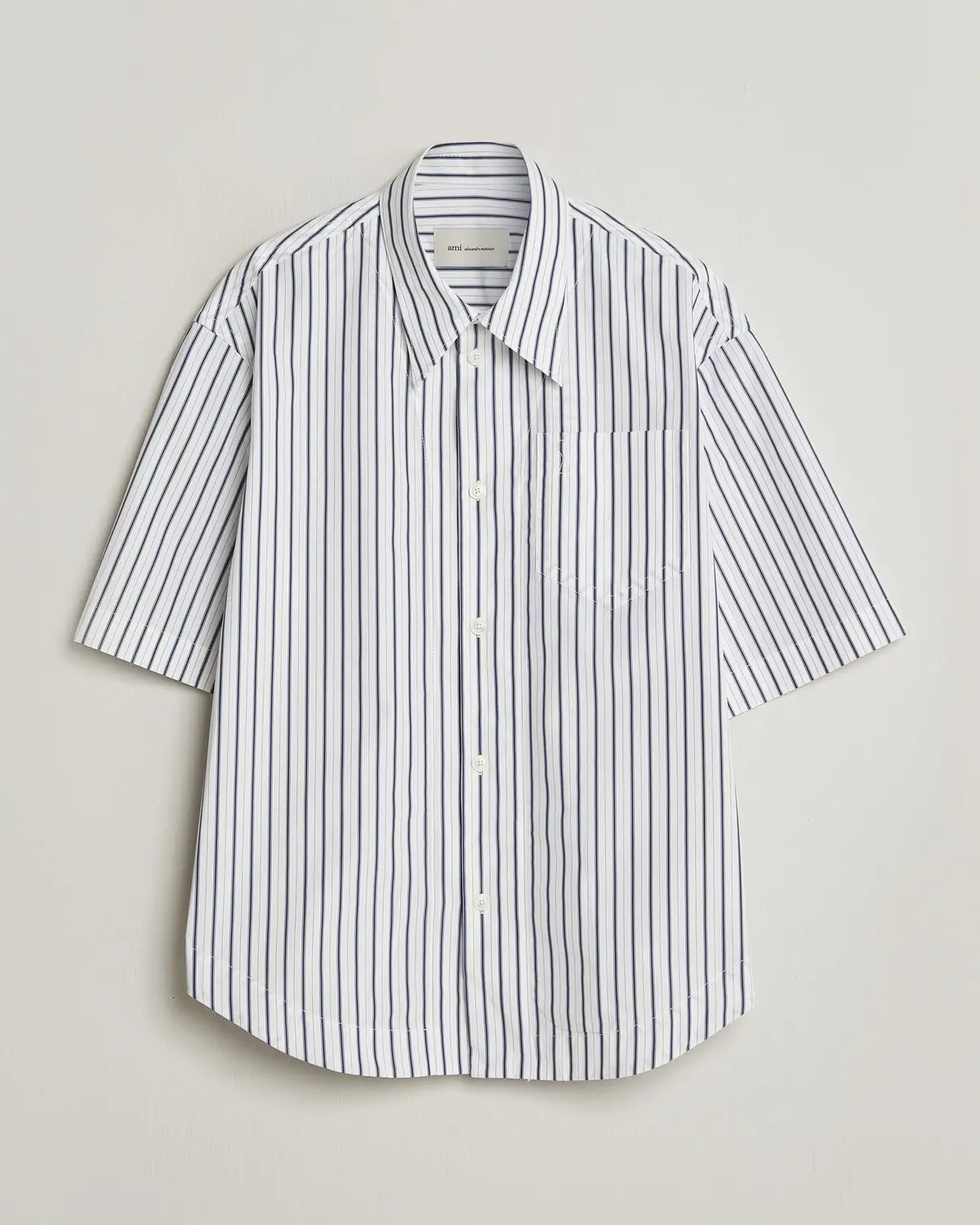 AMI Short Sleeve Camp Collar Shirt White/Blue
