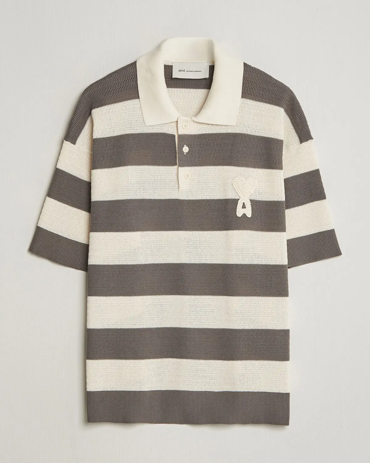 AMI Striped Polo White/Grey