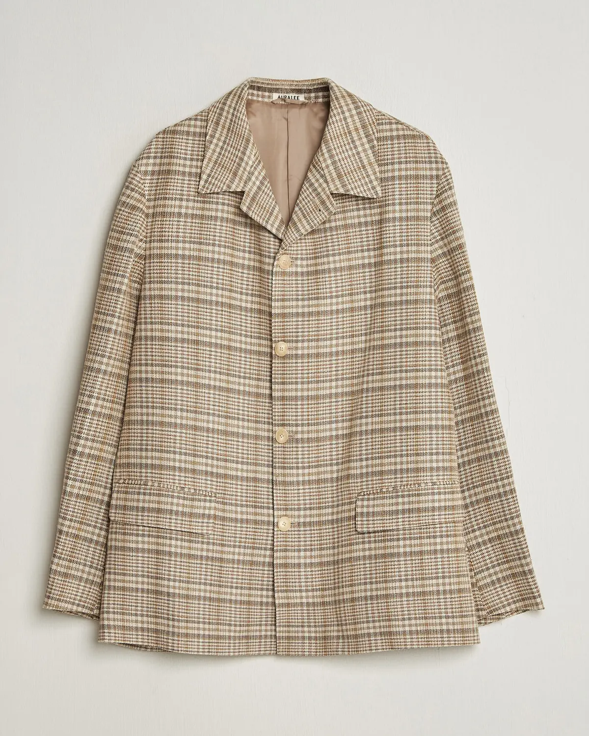 Auralee Silk/Linen Chore Jacket Beige Check