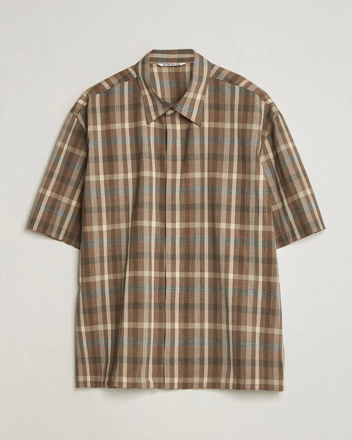 Auralee Tropical Wool Half Sleeve Shirt Brown Check