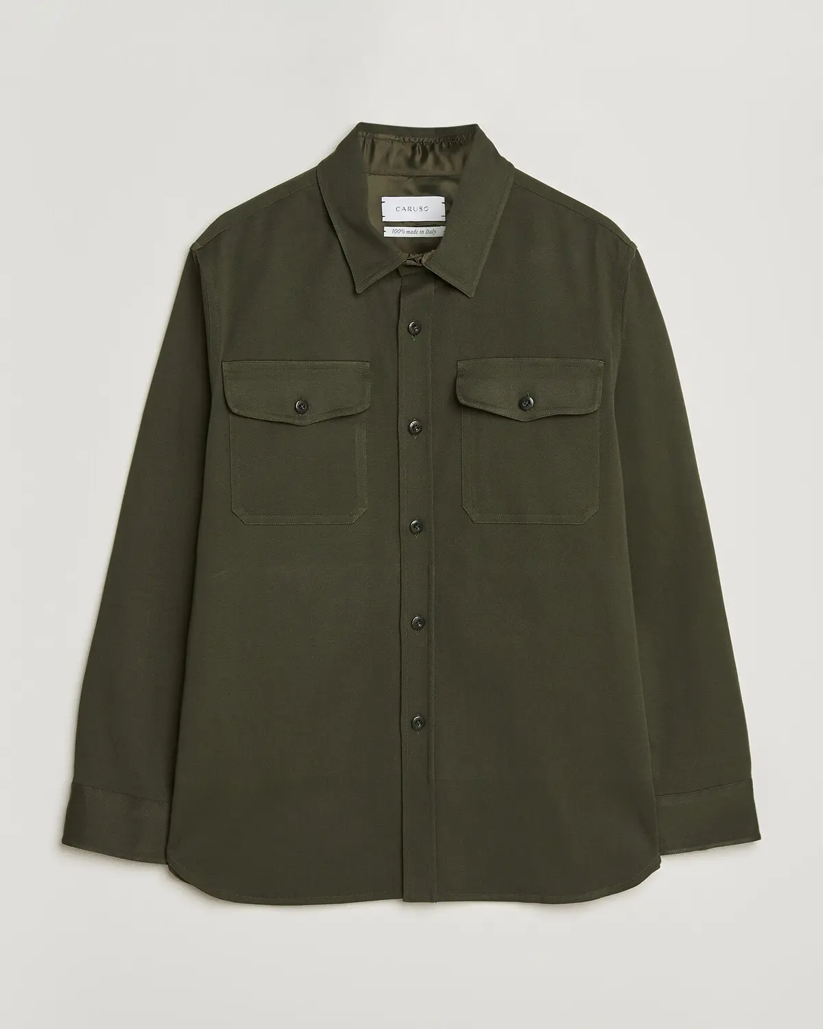 Caruso Twill Cotton Overshirt Dark Green