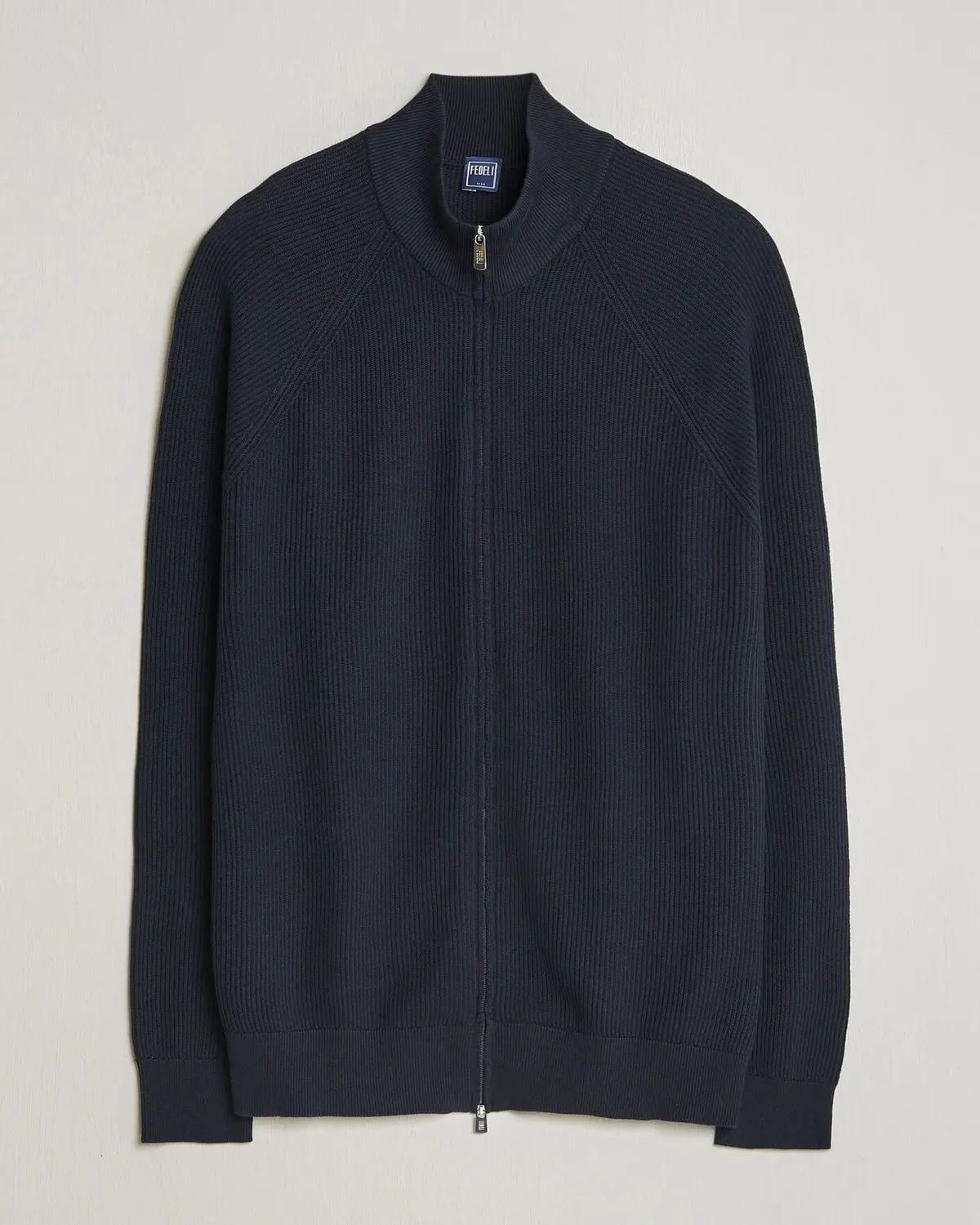 Fedeli Giza Cotton Full Zip Sweater Navy