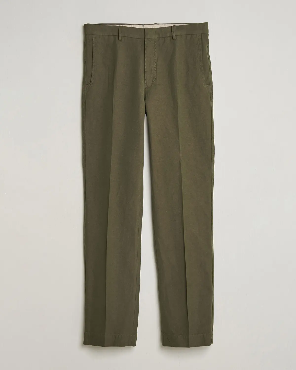 Incotex Regular Fit Cotton/Linen Drill Trousers Military