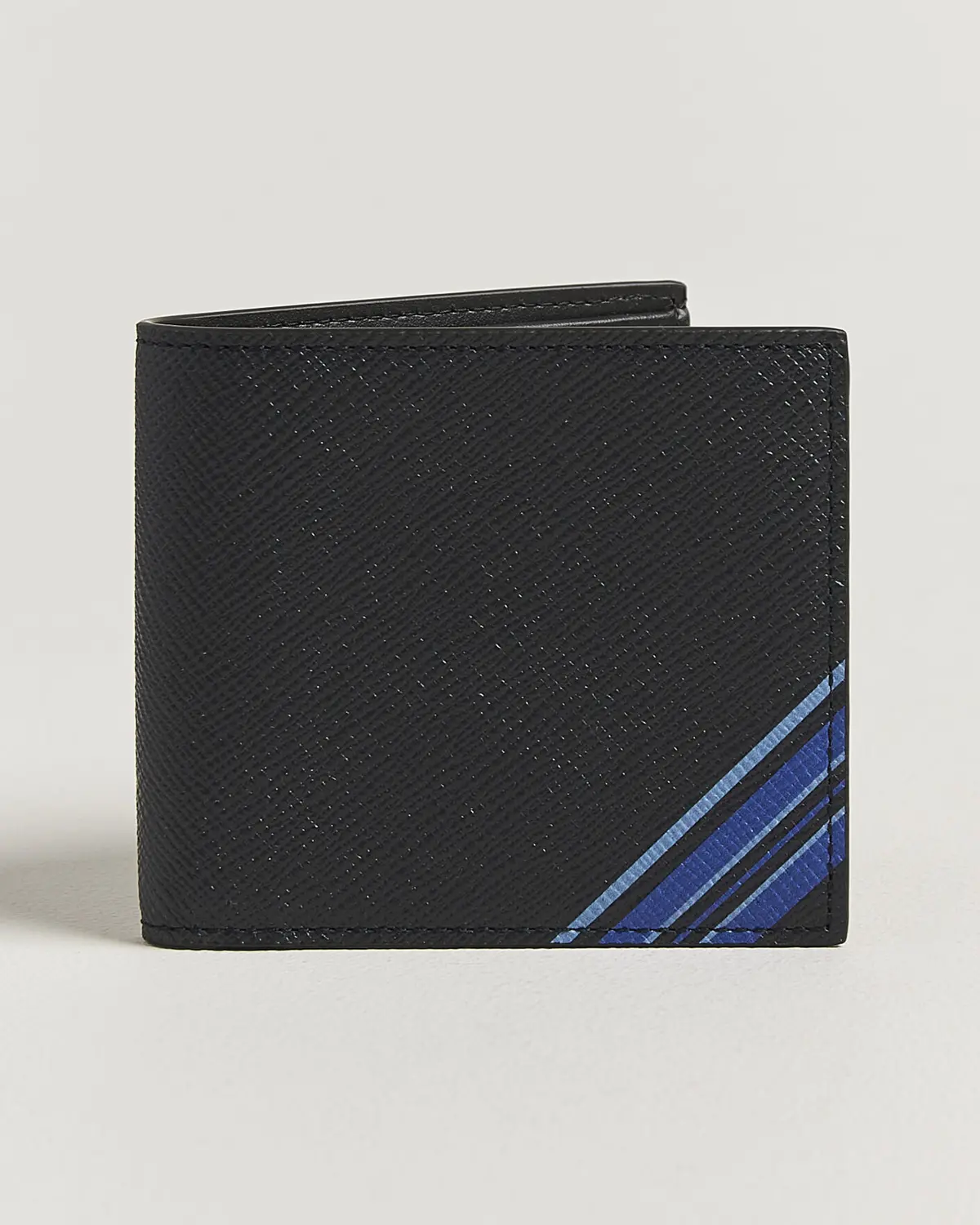 Smythson Panama 6 Card Leather Wallet Stripe Navy