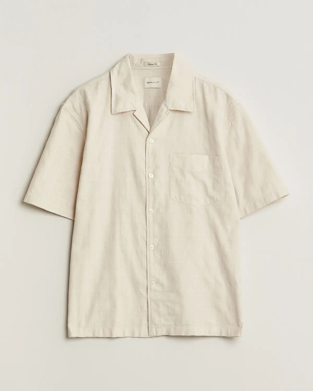 GANT Relaxed Fit Textured Checked Camp Shirt Creamed White
