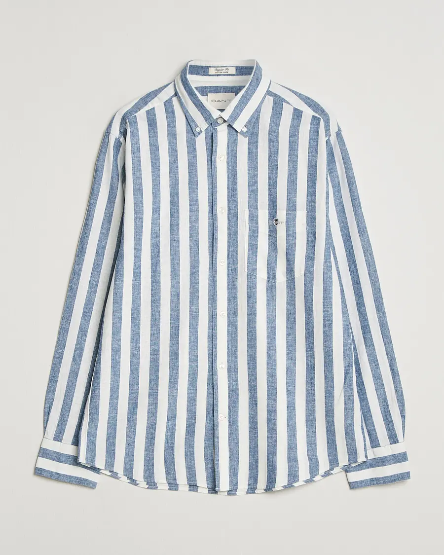 GANT Regular Fit Linen/Cotton Striped Shirt Vintage Blue