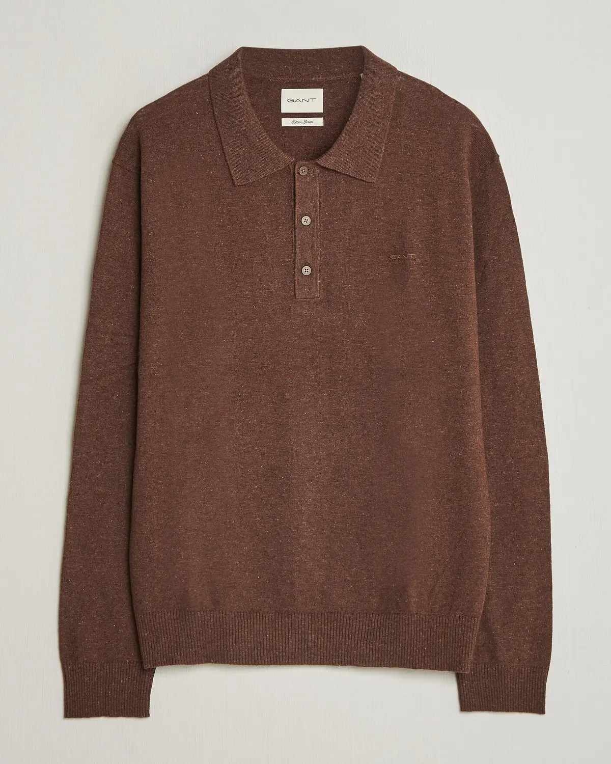 GANT Cotton/Linen Slub Knitted Polo Hazelnut Melange