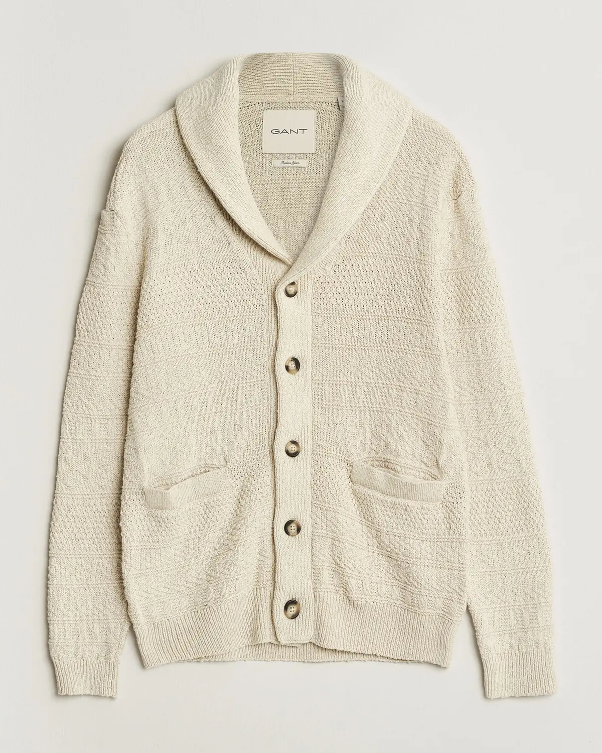 GANT Cotton/Linen Textured Cardigan Creamed White