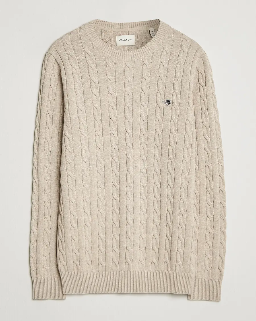 GANT Cotton Cable Crew Neck Pullover Oat Melange