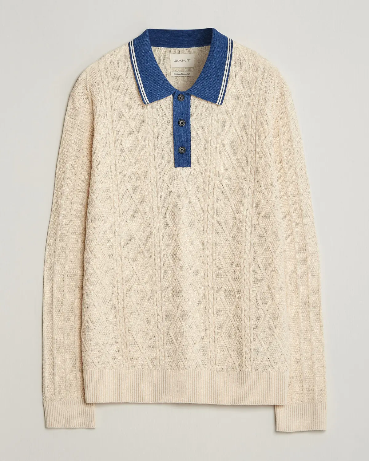 GANT Linen/Cotton Knitted Polo Creamed White