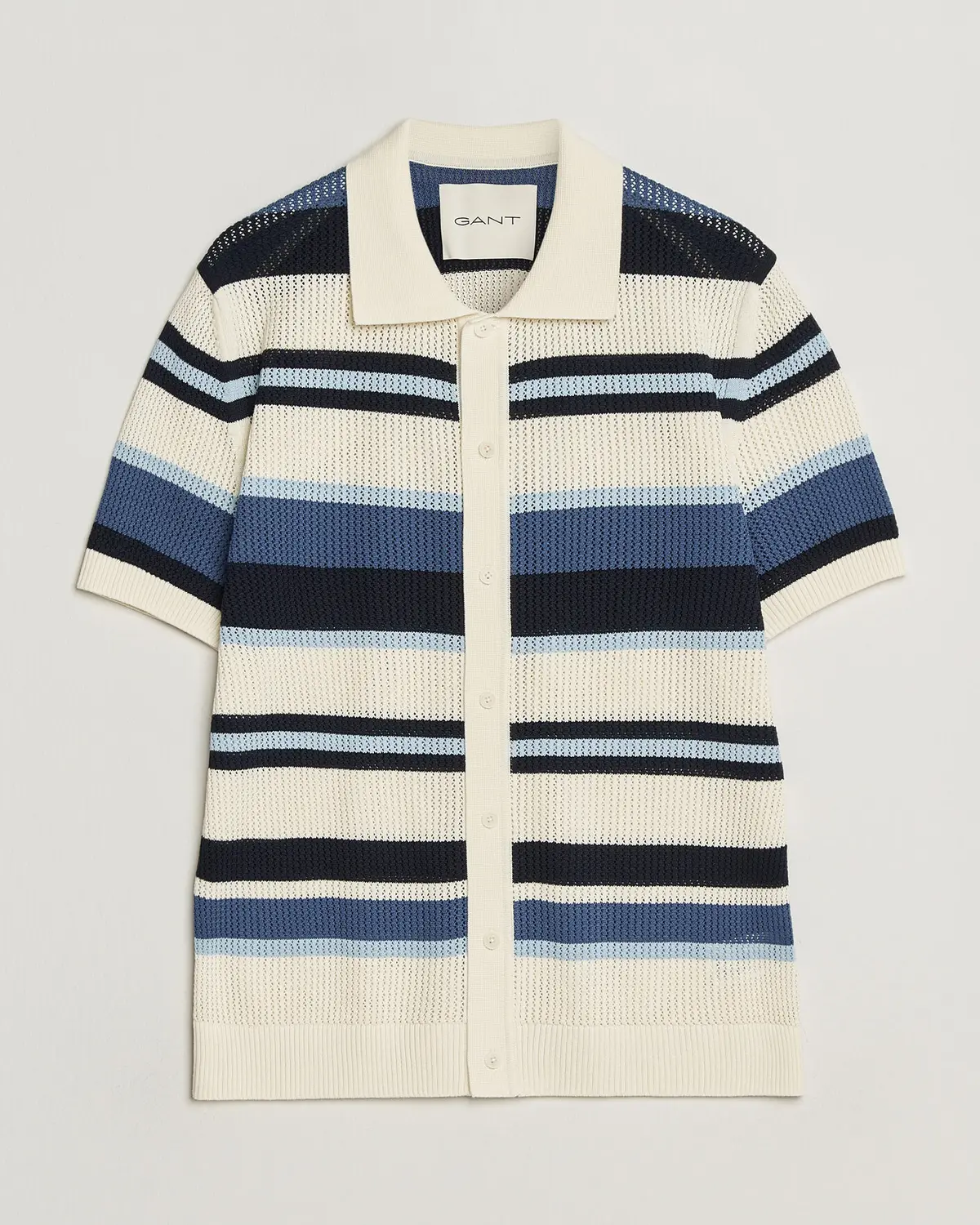 GANT Striped Knitted Short Sleeve Shirt Vintage Blue