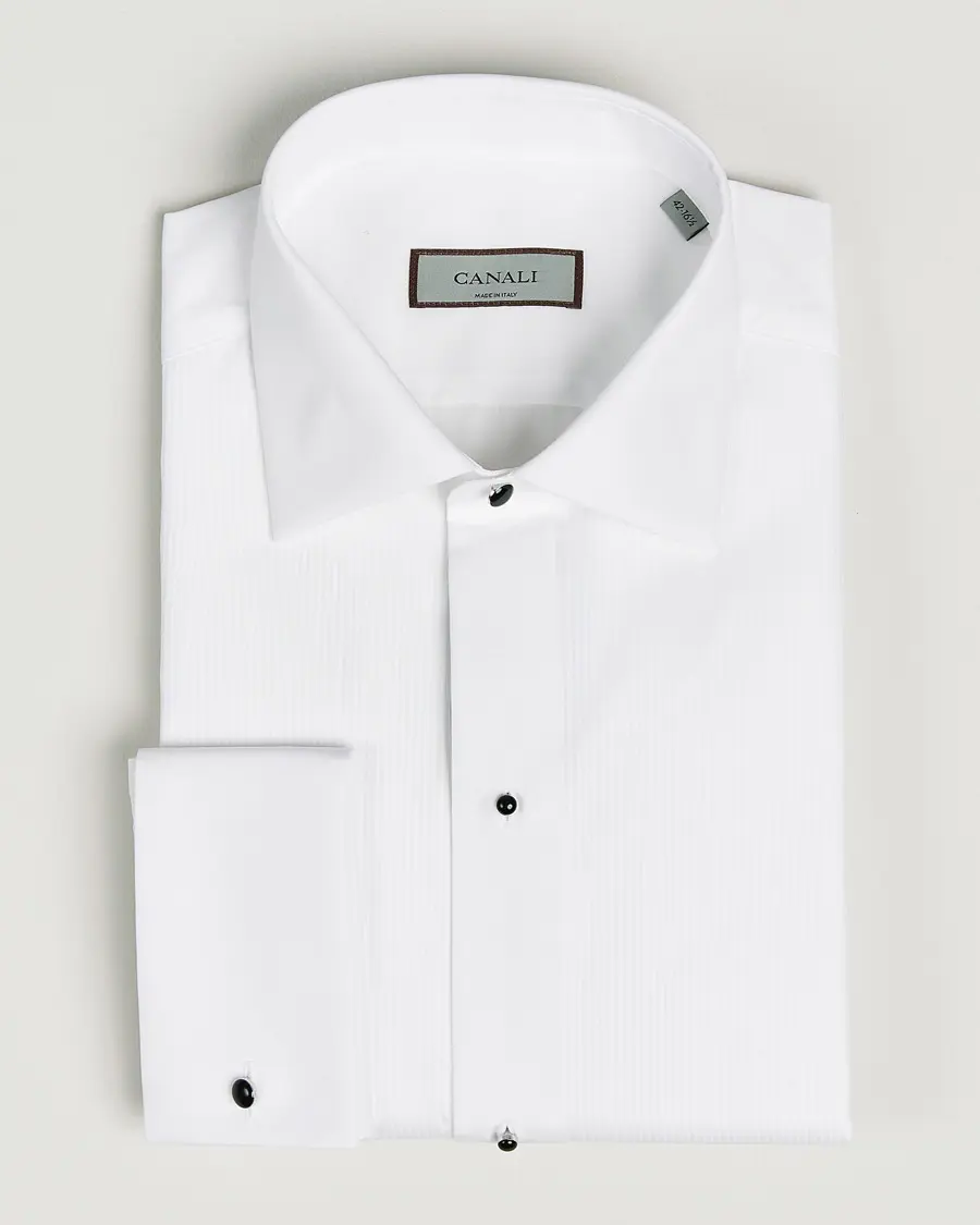 Canali Classic Black Studs Tuxedo Shirt White