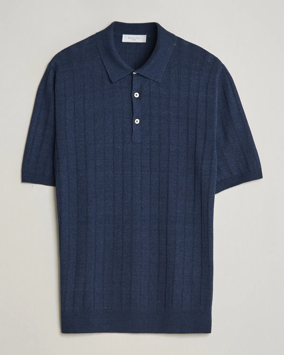 Boglioli Short Sleeve Knitted Rib Polo Navy