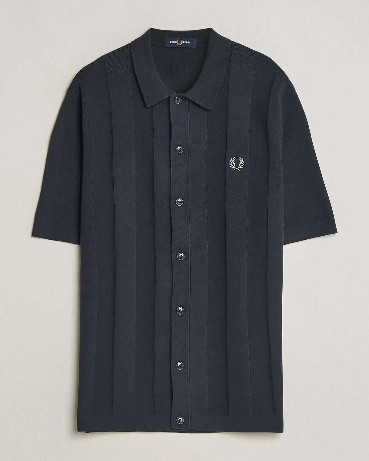 Fred Perry Tonal Vertical Striped Knitted Shirt Navy