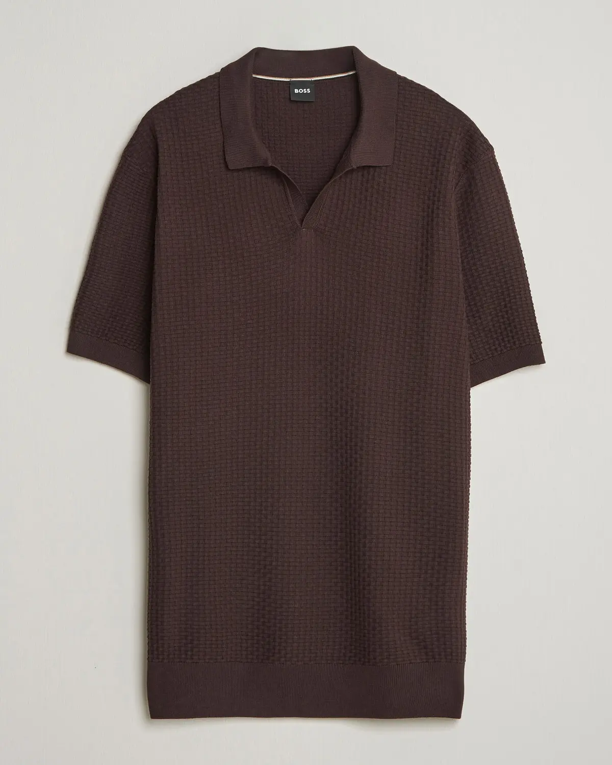 BOSS BLACK Natalo Structured Knitted Polo Dark Brown