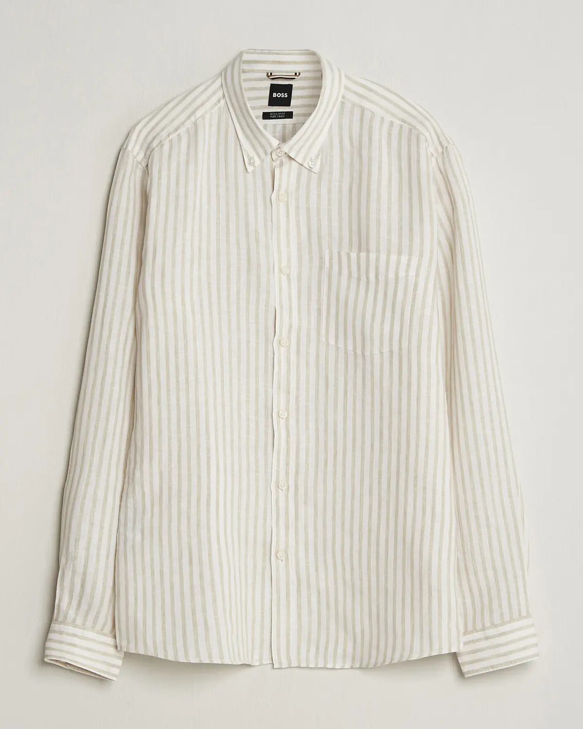 BOSS BLACK Liam Striped Linen Shirt Open Beige