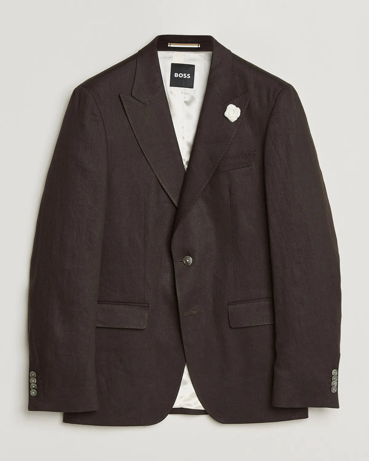 BOSS BLACK Hutson Linen Suit Blazer Dark Brown