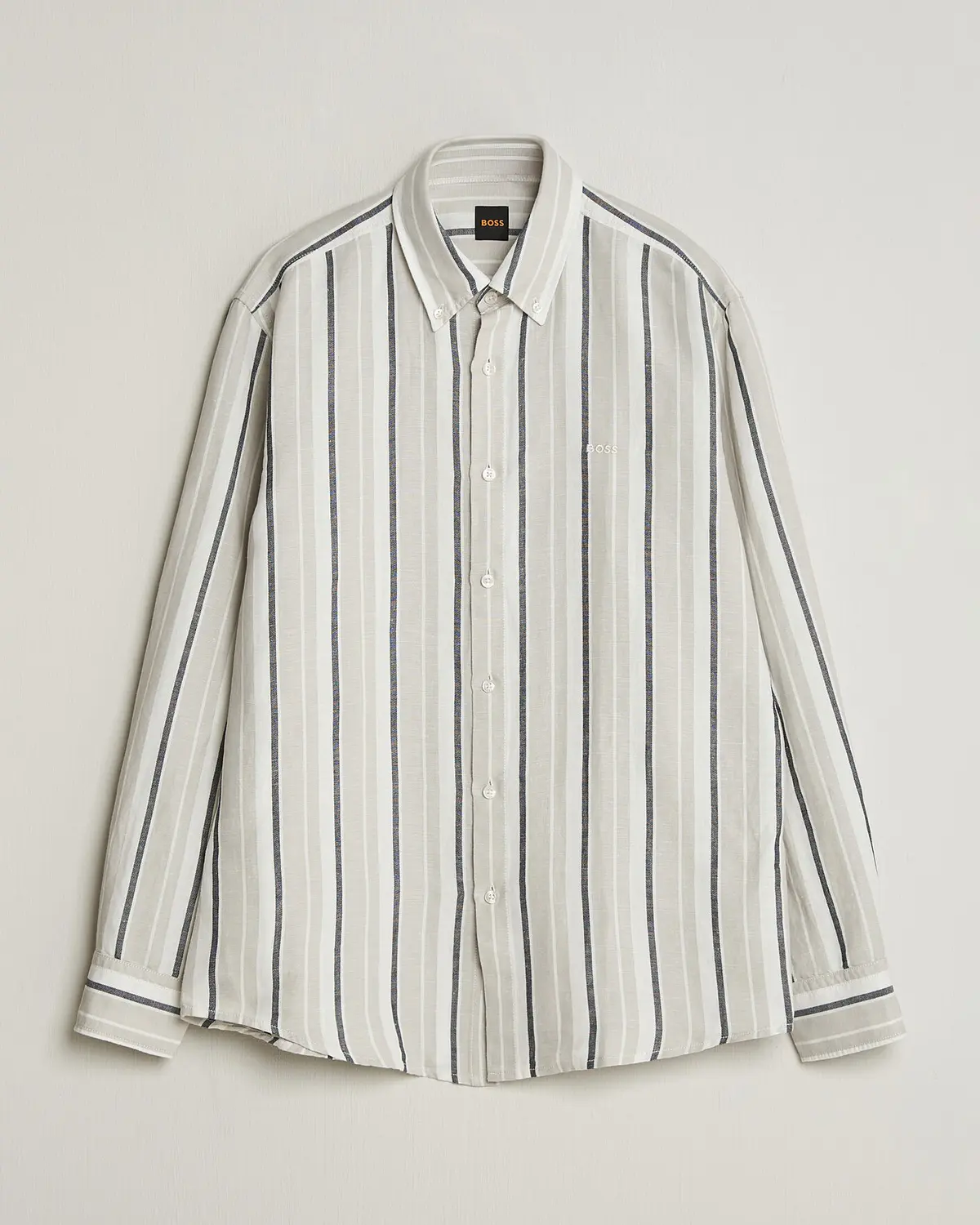BOSS ORANGE Ricoplus Linen/Cotton Striped Shirt Beige