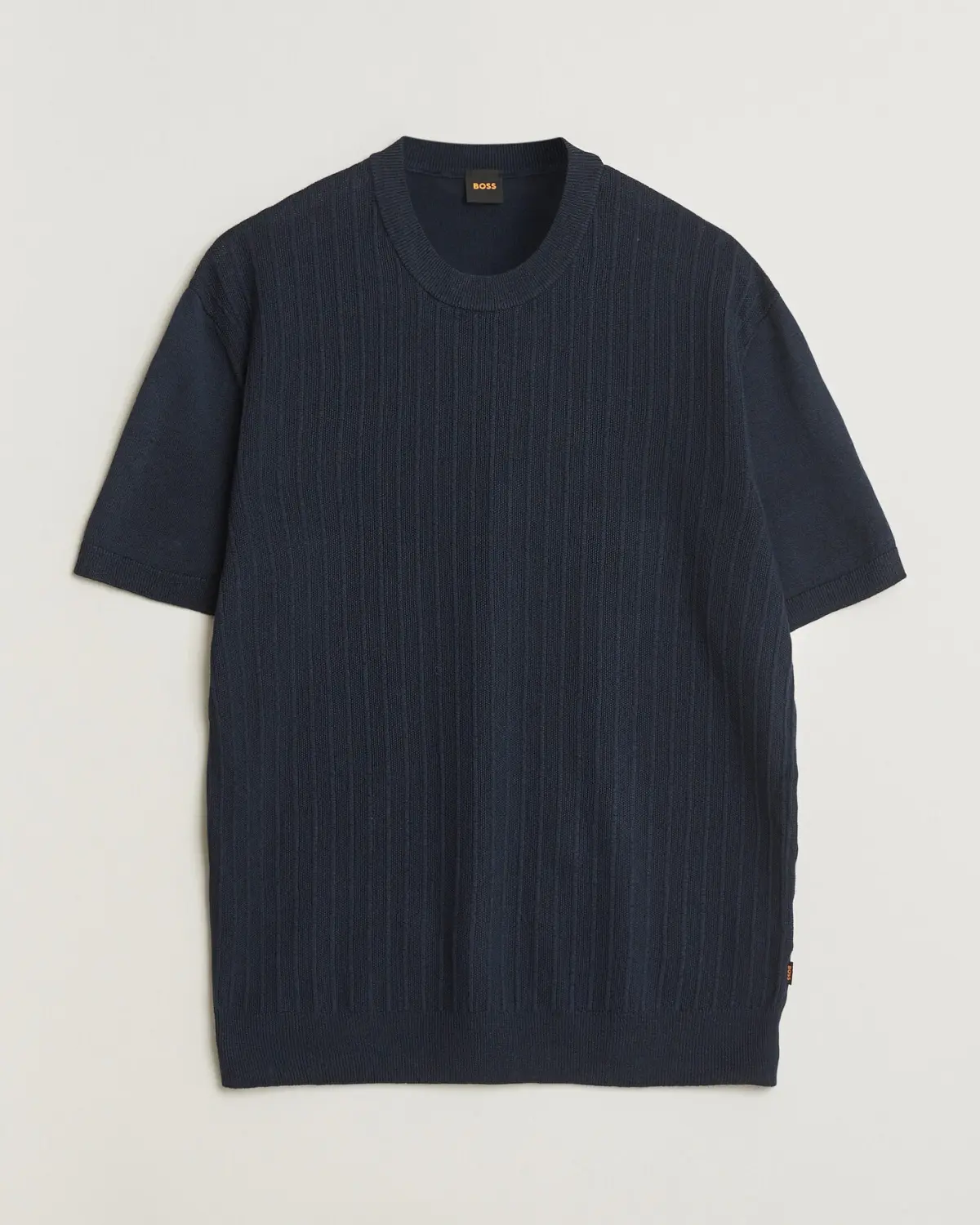 BOSS ORANGE Kajordino Linen/Cotton Knitted T-Shirt Dark Blue