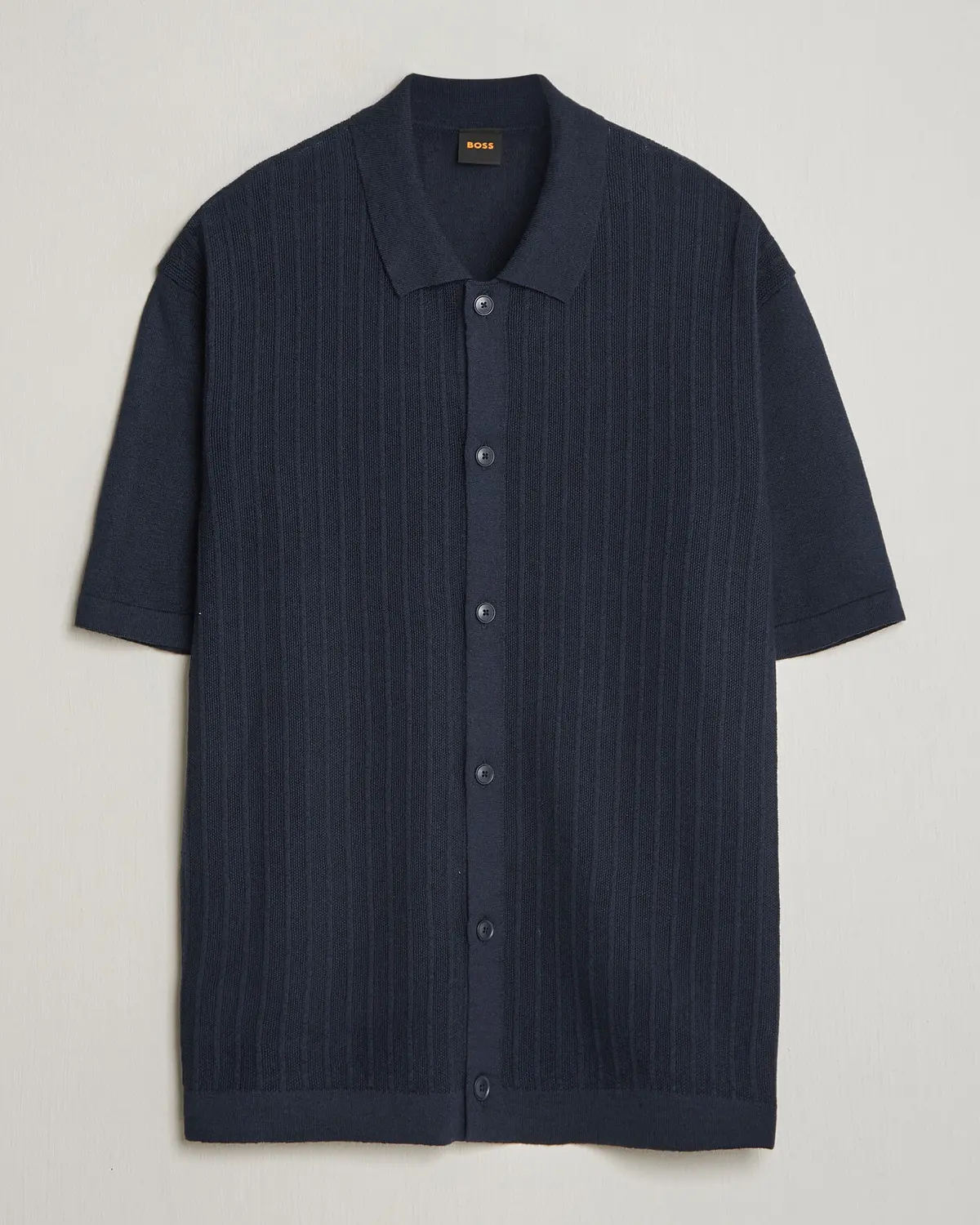 BOSS ORANGE Amicino Linen/Cotton Knitted Shirt Dark Blue