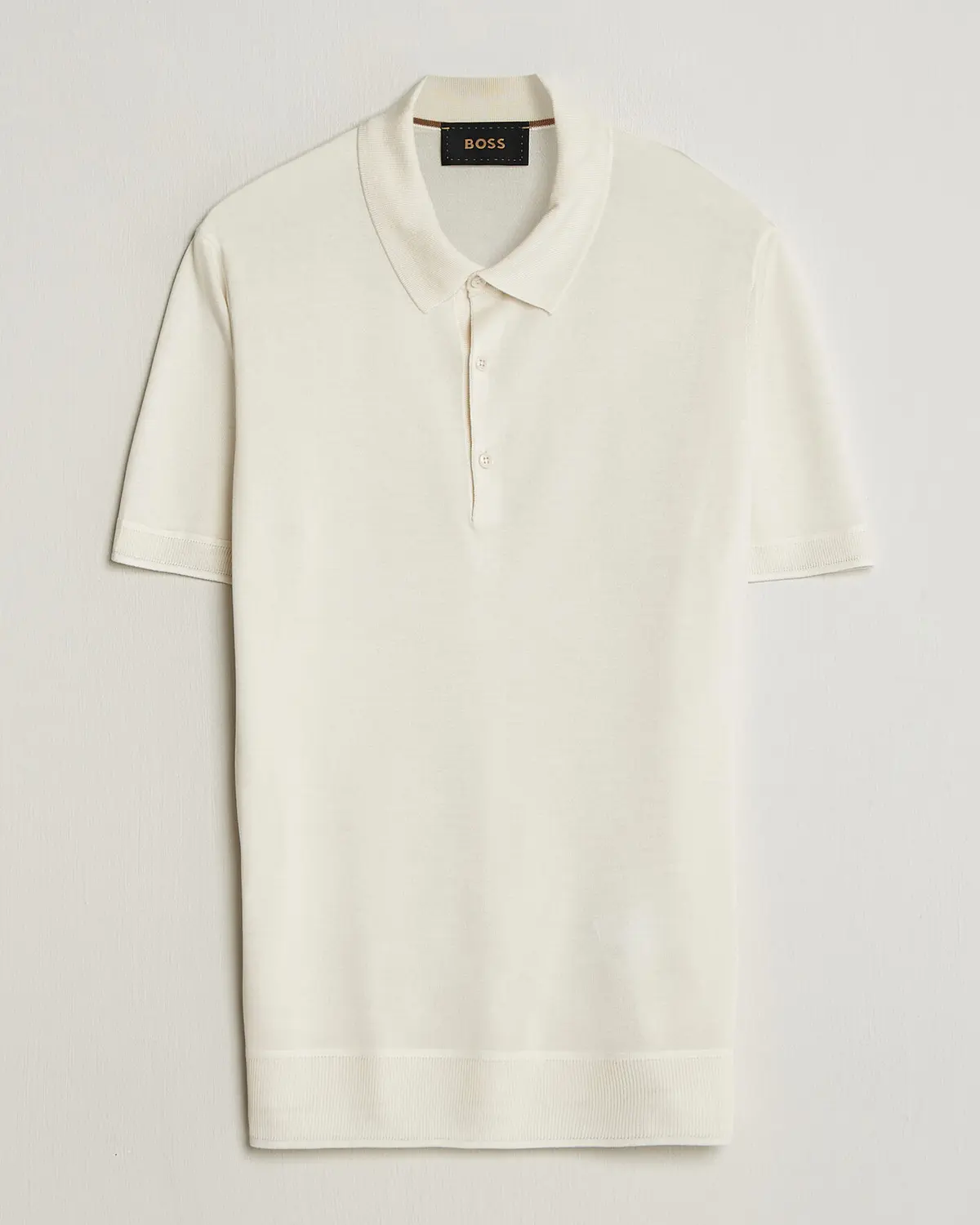 BOSS CAMEL Novo Silk Knitted Polo Open White