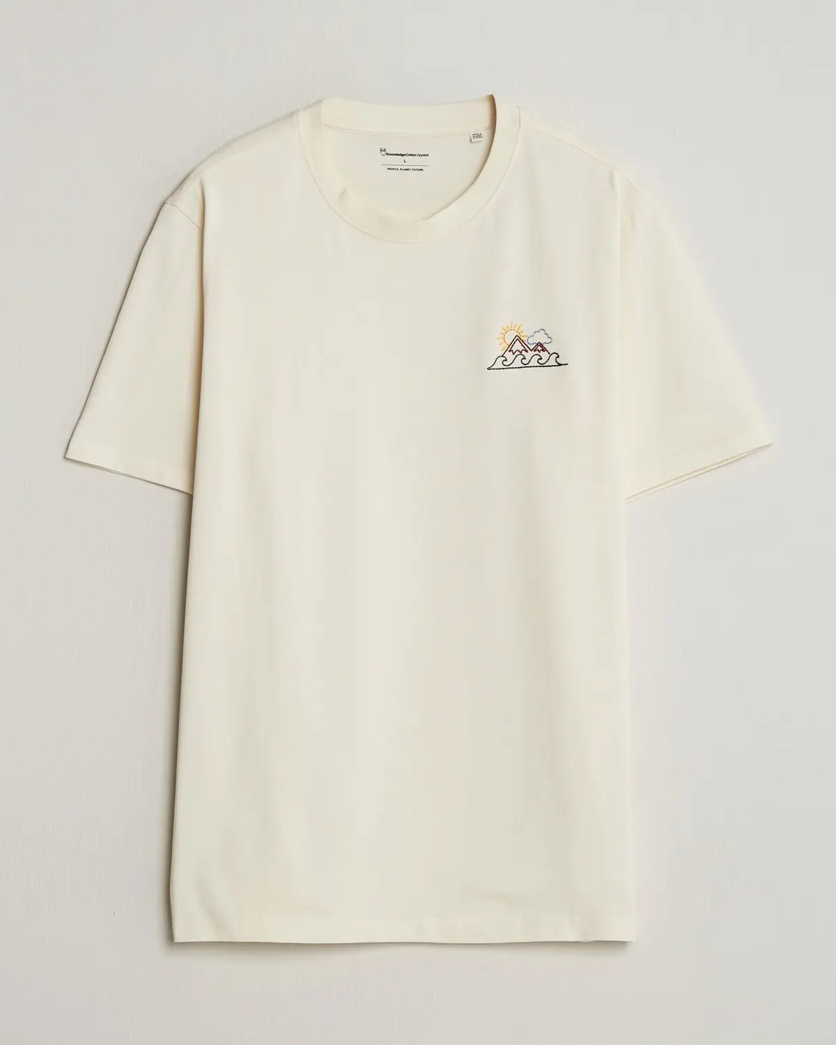 KnowledgeCotton Apparel Chest Print T-Shirt Egret
